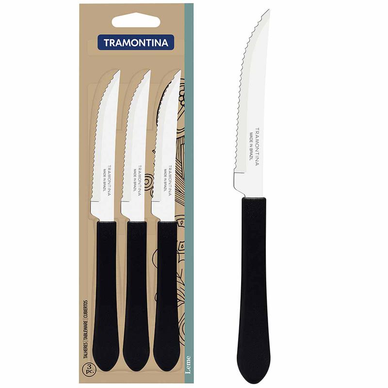 Jogo de Facas Para Churrasco Leme Preto Com 3 Peças (23180/304) - Tramontina
