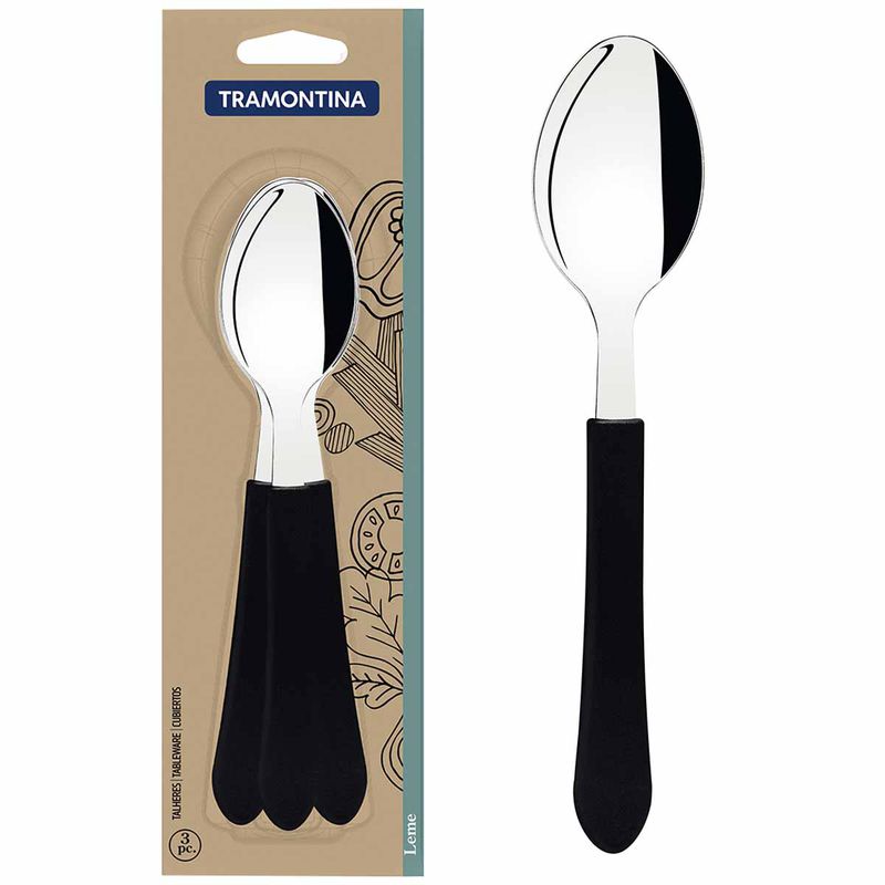Jogo de Colheres de Mesa Leme Preto Com 3 Peças (23183/300) - Tramontina
