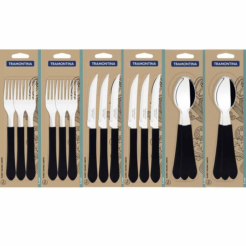Jogo de Garfos, Facas e Colheres Leme Preto Com 18 Unidades - Tramontina