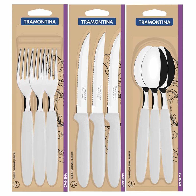 Jogo de Garfos, Facas e Colheres Ipanema Branco Com 9 Unidades - Tramontina
