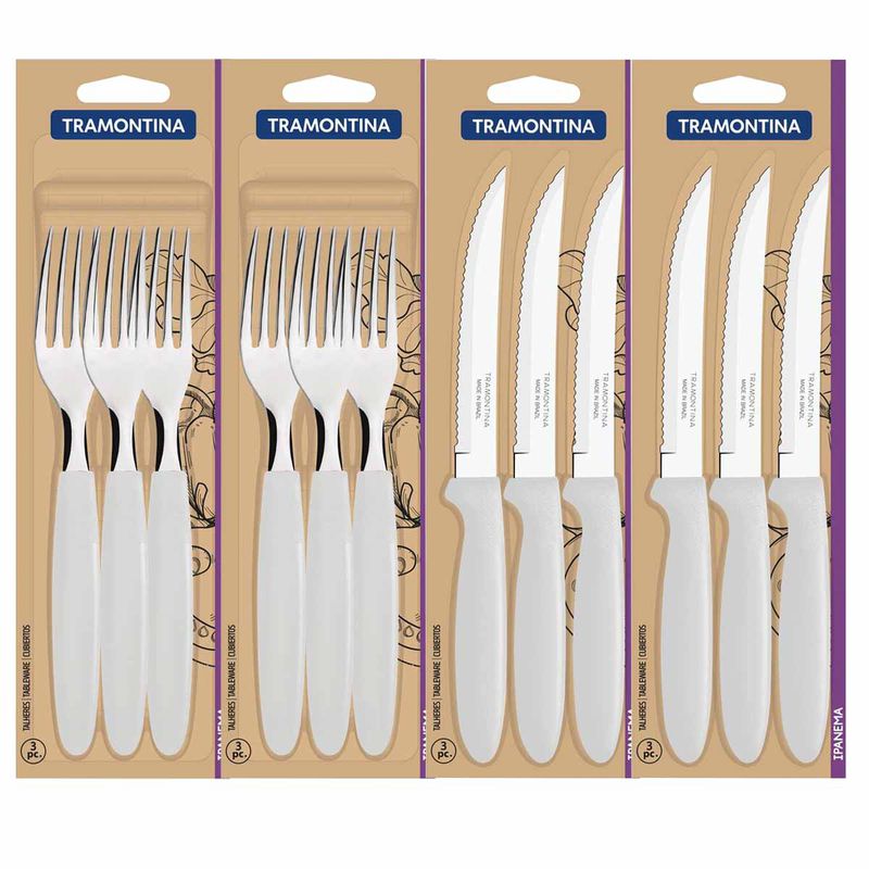 Jogo de Garfos e Facas Ipanema Branco Com 12 Unidades - Tramontina