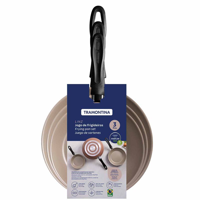 Jogo de Frigideiras Linz Marrom em Alumínio Antiaderente 3 Peças (20297/309) - Tramontina