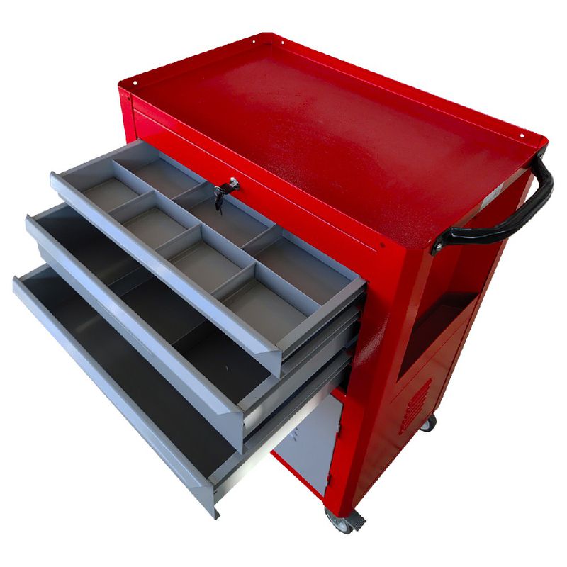Carrinho Para Ferramentas Vermelho Com 3 Gavetas + Jogo de Ferramentas 8 Peças - Ferca