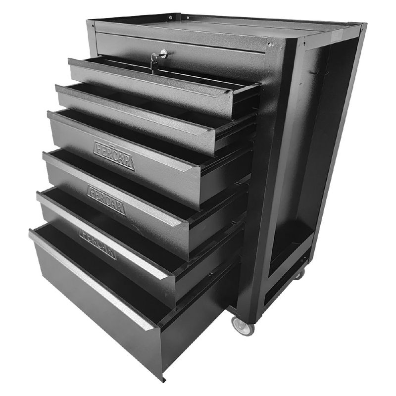 Carrinho Para Ferramentas Todo Preto Com 6 Gavetas + Jogo de Ferramentas 6 Peças - Fercar