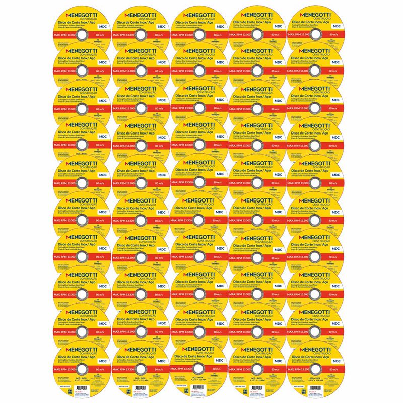 Disco de Corte Inox / Aço 115mm Com 50 Unidades MDC (63030119) - Menegotti