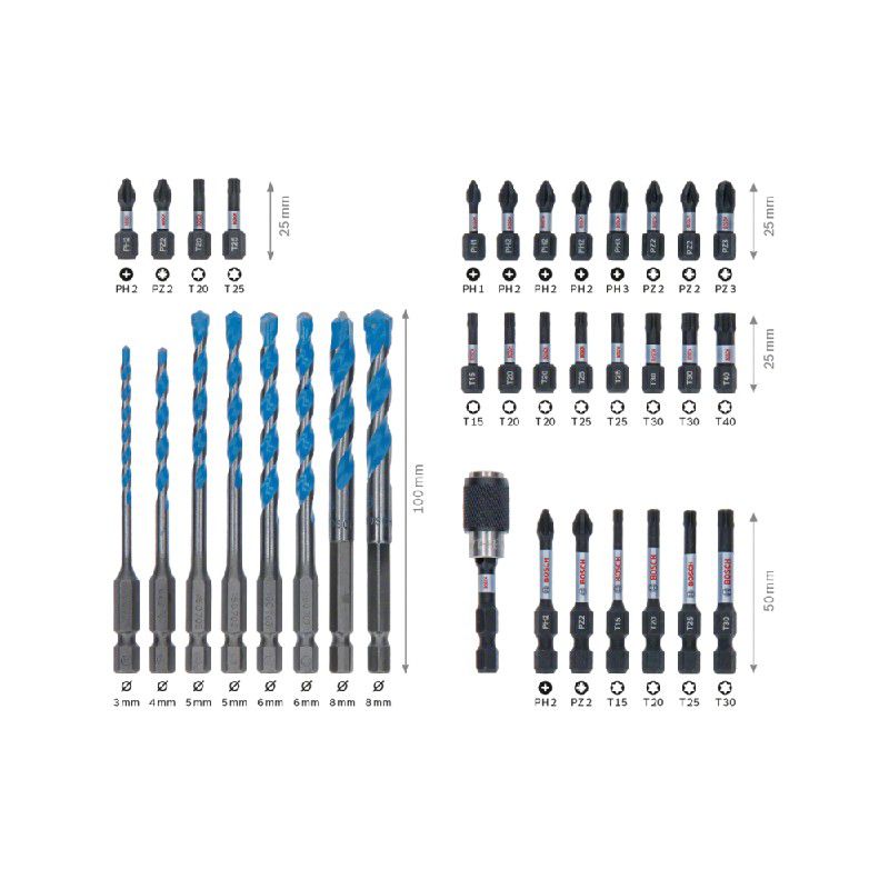 Kit Pontas/Brocas Bosch MultiConstruction Impact Control 35 Peças