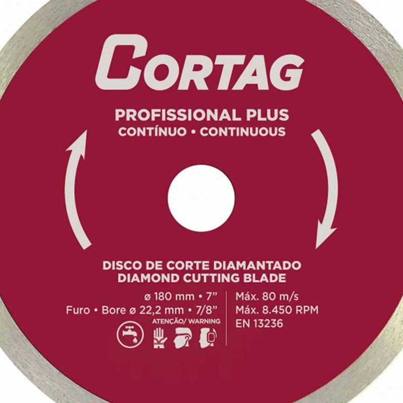 Disco de Corte Diamantado Profissional Plus 180mm 8.450rpm - Cortag