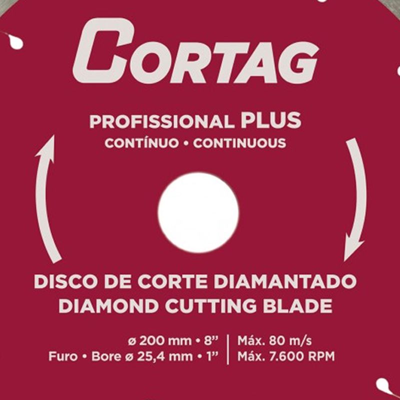 Disco de Corte Diamantado Profissional Plus 200mm 8Pol. 7.600rpm - Cortag