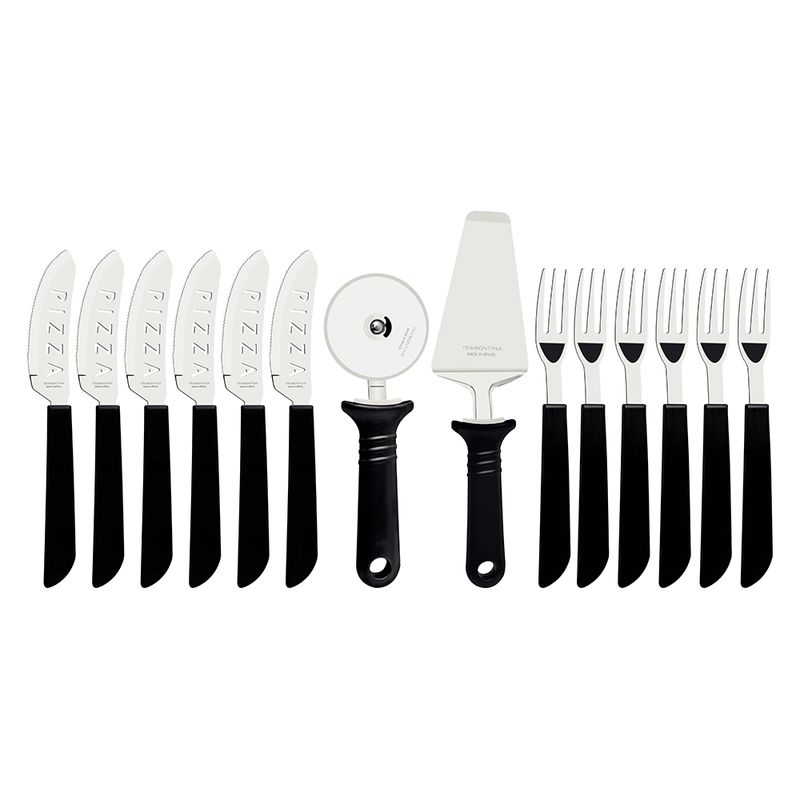 Kit Pizza em Inox e Cabos de Polipropileno Preto 14 Peças - Tramontina