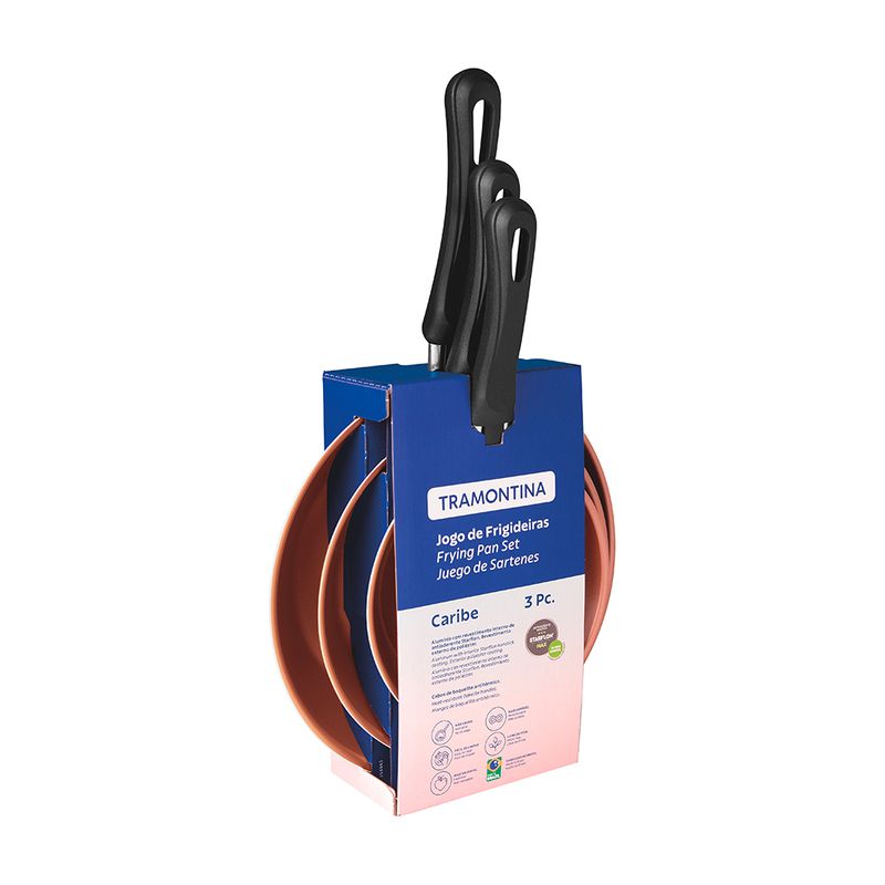 Jogo de Frigideiras Caribe Antiaderente Preto 03 Peças - Tramontina 