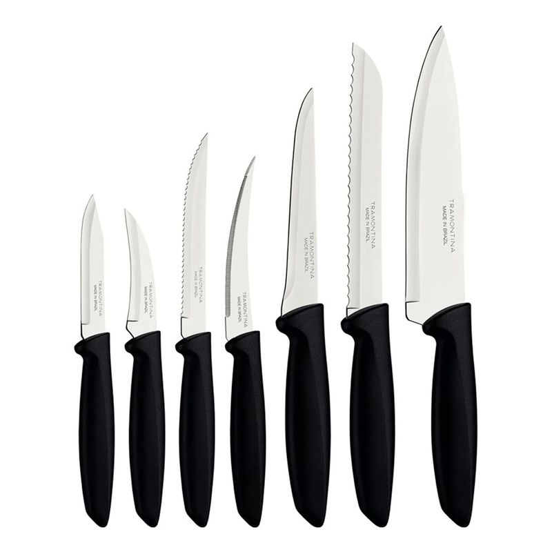 Jogo de Facas Plenus em Inox e Cabo de Polipropileno Preto 7 Peças - Tramontina 