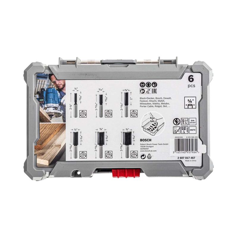 Jogo de fresas retas Bosch Standard encaixe de 1/4'' 6 peças