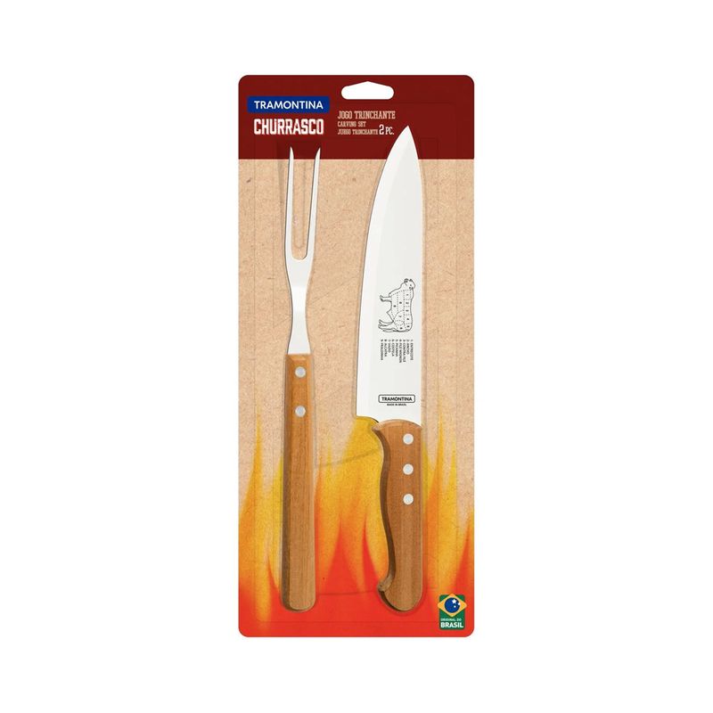 Jogo Trinchante Churrasco em Inox e Cabos de Madeira Natural 2 Peças - Tramontina 