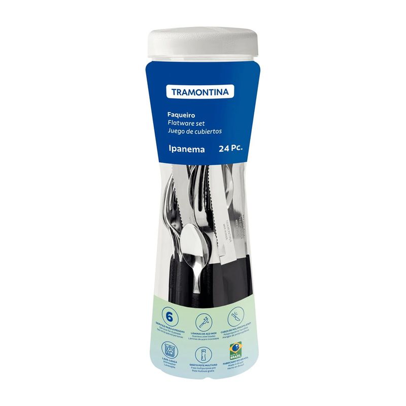 Faqueiro Ipanema em Aço Inox e Cabos de Polipropileno Preto 24 Peças - Tramontina 