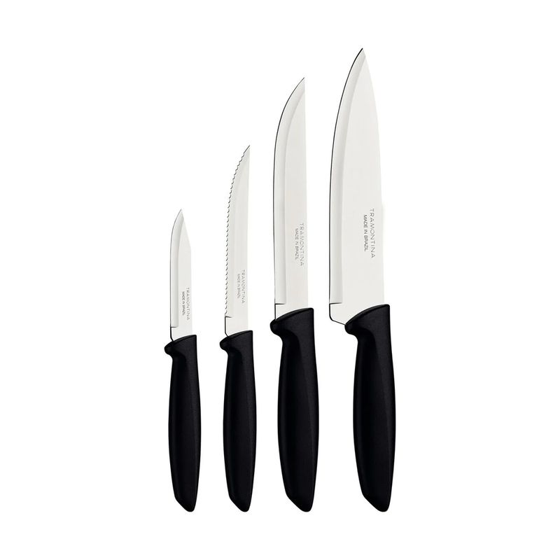 Jogo de Facas Plenus em Inox e Cabo de Polipropileno Preto 4 Peças - Tramontina 