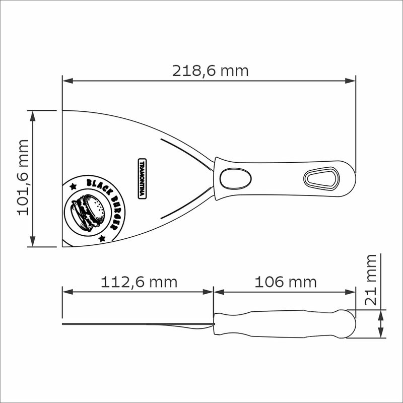 Espátula Black Burger em Aço Inox e Cabo de Polipropileno Preto 4'' - Tramontina 