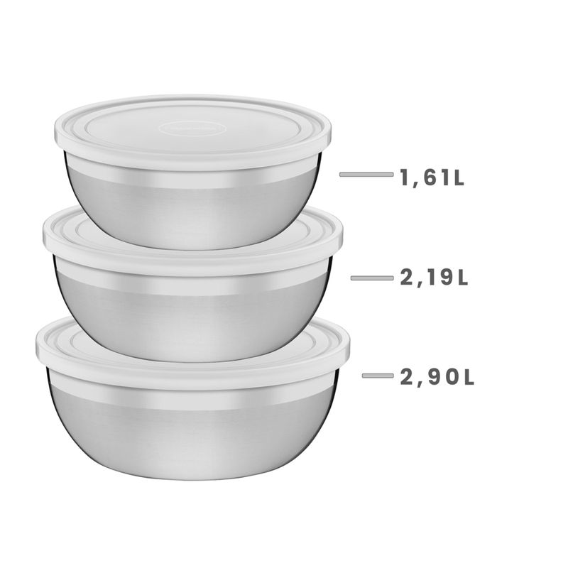 Jogo de Potes Freezinox em Aço Inox e Tampa Plástica 3 Peças - Tramontina