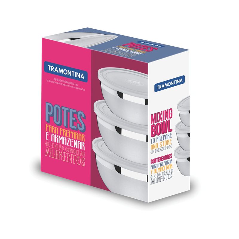 Jogo de Potes Freezinox em Aço Inox e Tampa Plástica 3 Peças - Tramontina