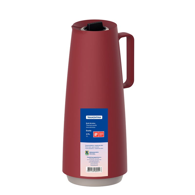 Bule Térmico Exata em Plástico Vermelho com Ampola de Vidro 1L - Tramontina 