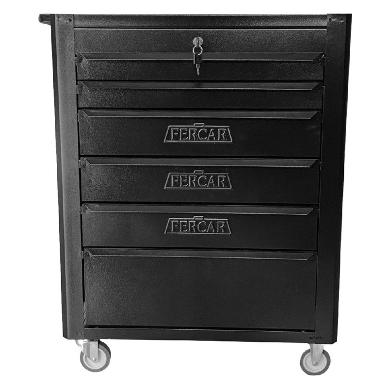 Carrinho Para Ferramentas Fechado Com 6 Gavetas Todo Preto (C08) - Fercar
