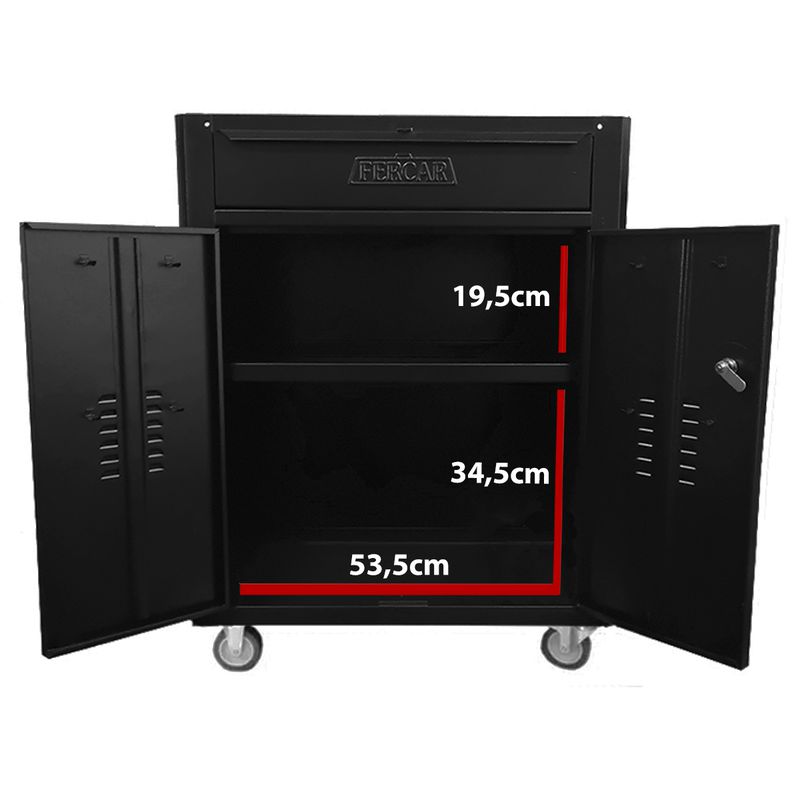 Carrinho Para Ferramentas Fechado Com 1 Gaveta Todo Preto (C07) - Fercar