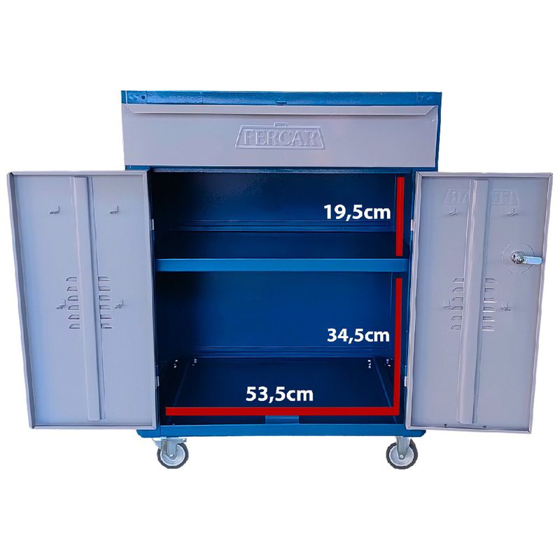 Carrinho Para Ferramentas Fechado Com 1 Gaveta Azul (C07) - Fercar