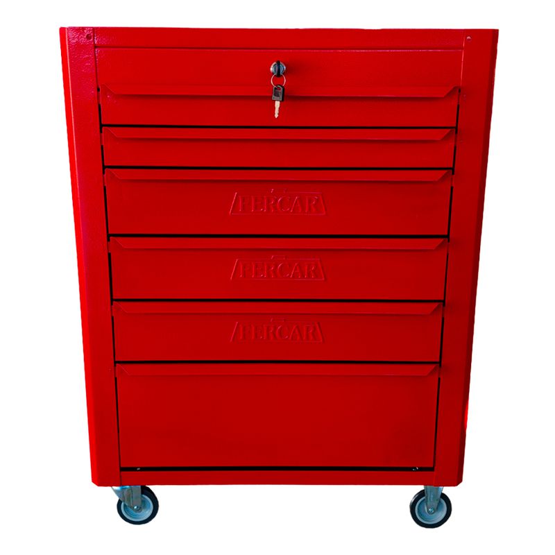 Carrinho Para Ferramentas Fechado Com 6 Gavetas Todo Vermelho (C08) - Fercar