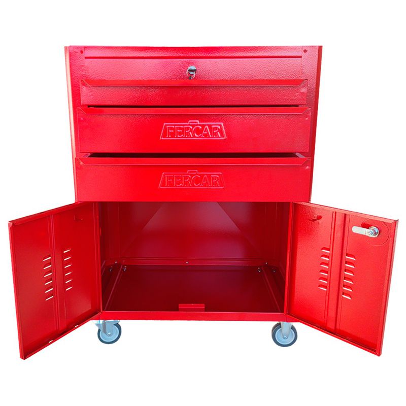 Carrinho Para Ferramentas Fechado Com 3 Gavetas Todo Vermelho (C06) - Fercar