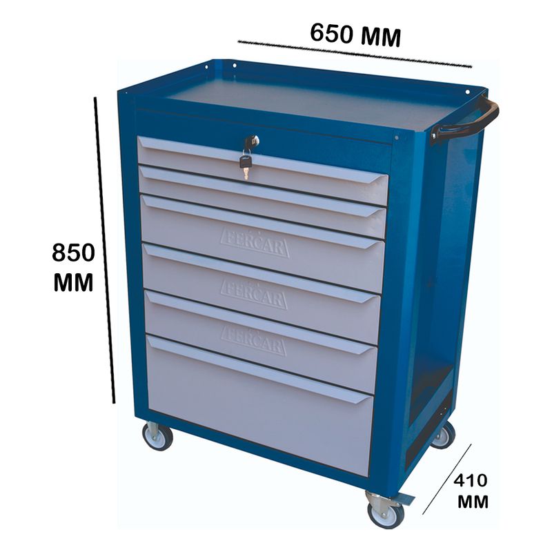 Carrinho Para Ferramentas Fechado Com 6 Gavetas Azul (C08) - Fercar