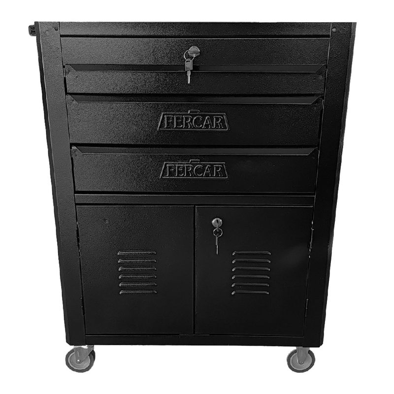 Carrinho Para Ferramentas Fechado Com 3 Gavetas Todo Preto (C06) - Fercar