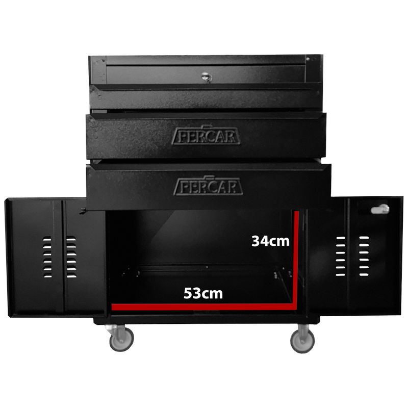 Carrinho Para Ferramentas Fechado Com 3 Gavetas Todo Preto (C06) - Fercar