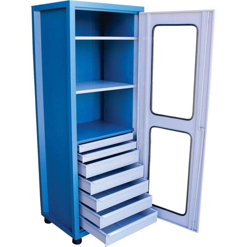 Armário Fechado Com Visor de Vidro, 3 Prateleiras e 7 Gavetas (1521) - Fercar