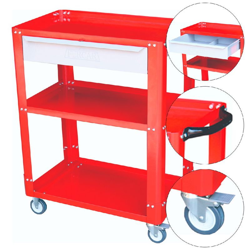 Carrinho Para Ferramentas Desmontável Com 1 Gaveta Vermelho (CD02) - Fercar