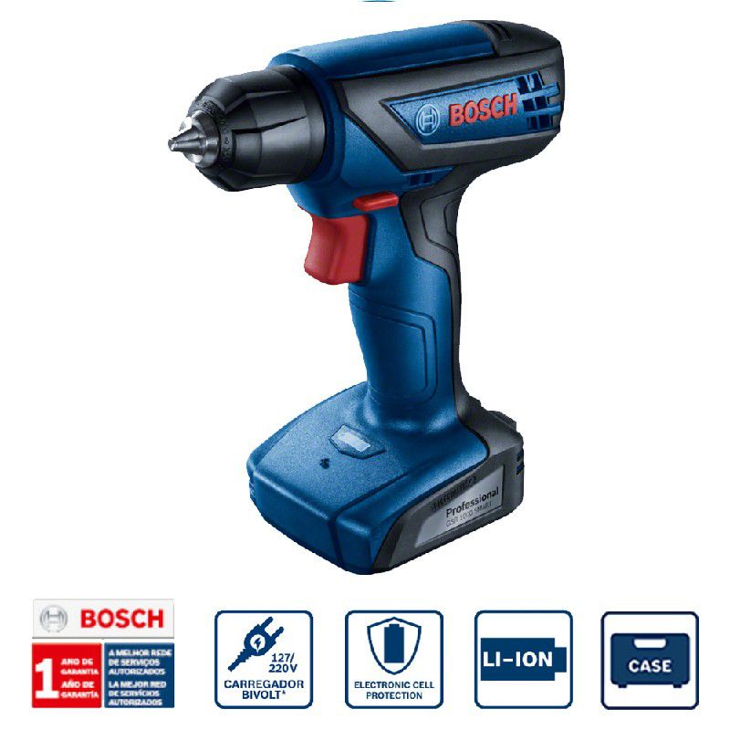 Parafusadeira Furadeira Bosch GSR 1000 Smart 12V bateria e maleta