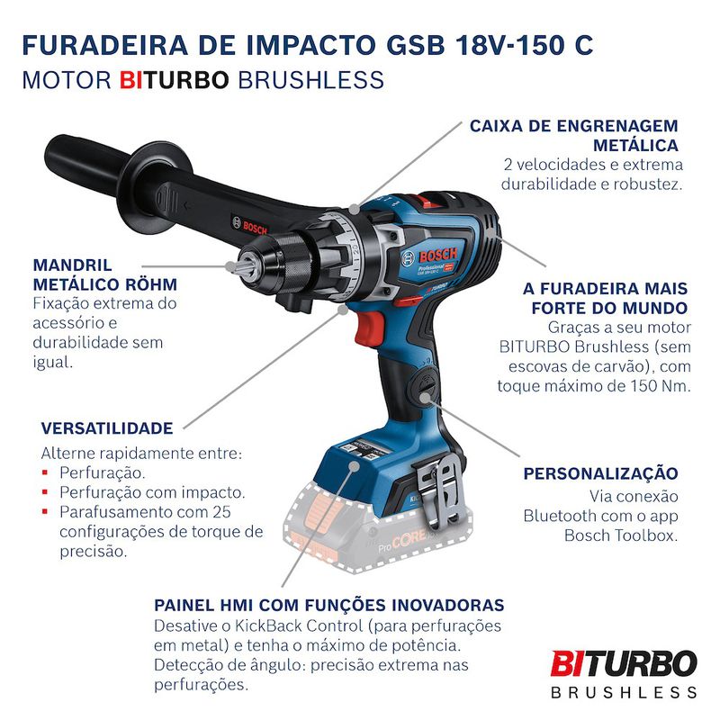 Parafusadeira Furadeira Impacto Bosch GSB 18V-150 C Brushless 18V SB