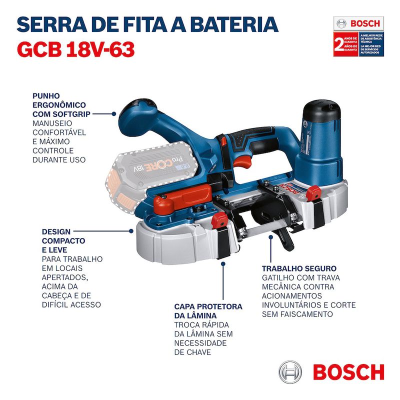 Serra de Fita a Bateria Bosch GCB 18V-63, 18V SB