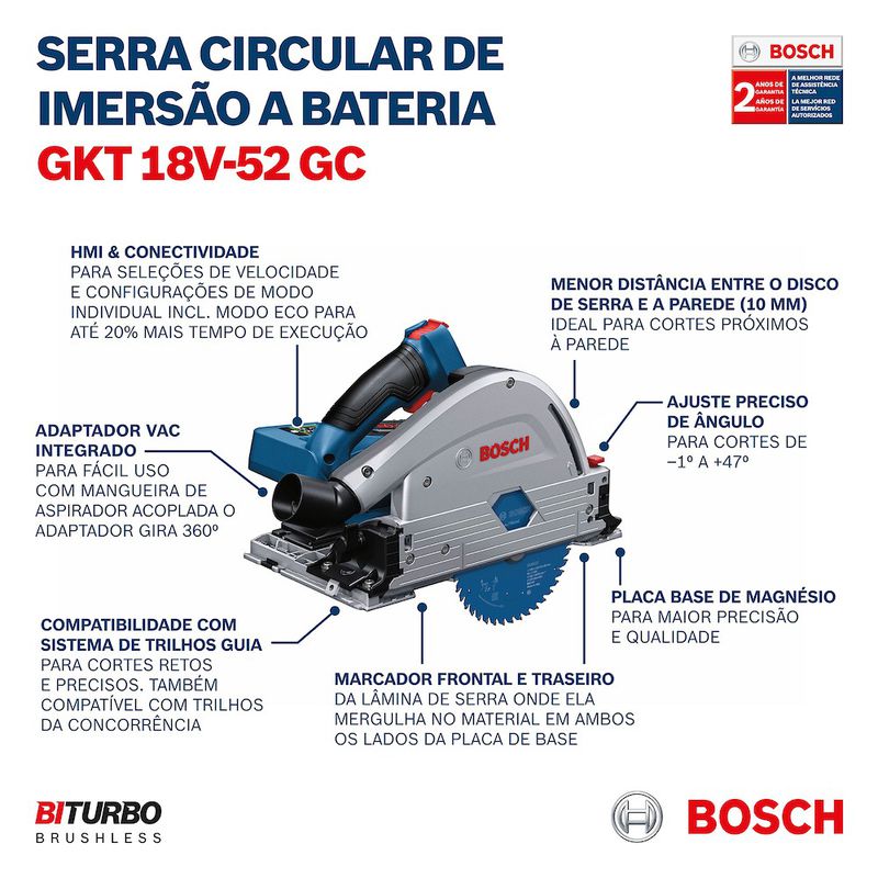 Serra circular de imersão Bosch GKT 18V-52 GC SB, em maleta