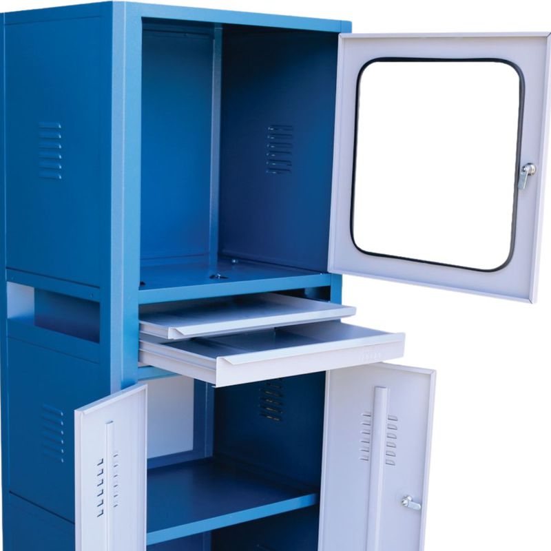 Armário Rack Fechado Com Visor em Vidro Temperado Azul (1520) - Fercar