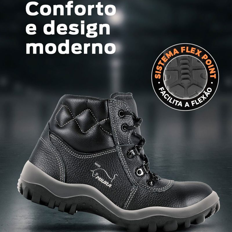 Botina Gran Luxo Preta Com Biqueira Plástica (4855GL) - Safetline