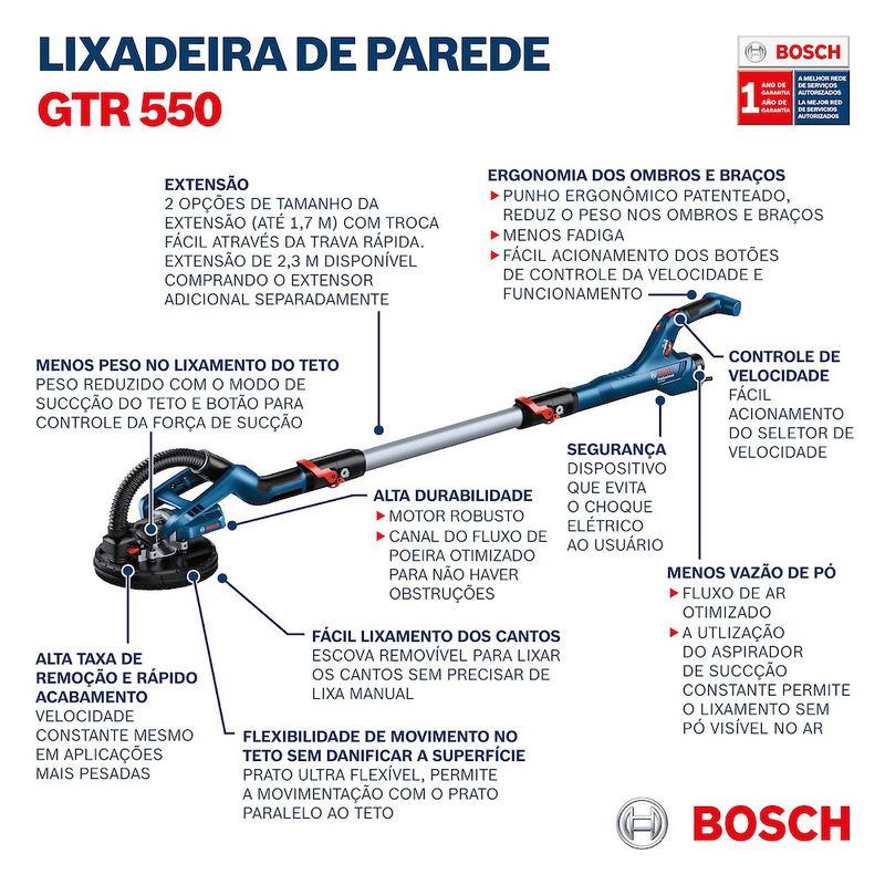 Lixadeira de parede GTR 550 Bosch, 550W em maleta