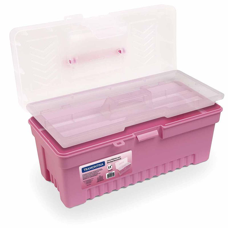 Caixa Plástica Para Ferramentas Com Bandeja Removível 13'' Rosa (43804/513) - Tramontina