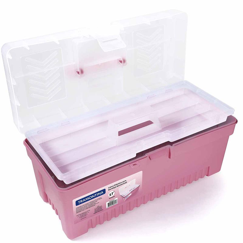 Caixa Plástica Para Ferramentas Com Bandeja Removível 17'' Rosa (43804/517) - Tramontina