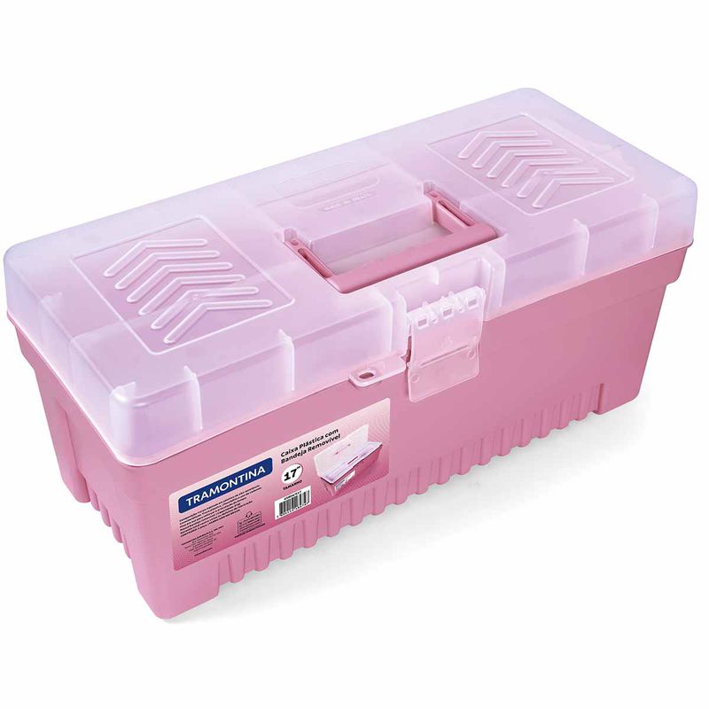 Caixa Plástica Para Ferramentas Com Bandeja Removível 17'' Rosa (43804/517) - Tramontina