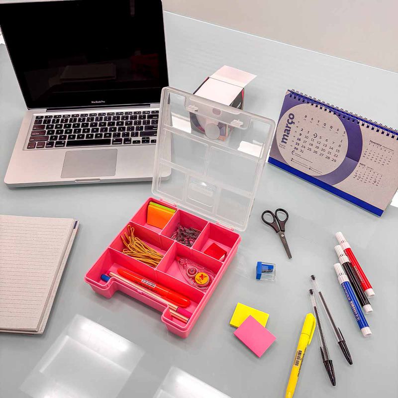 Organizador Plástico Com Tampa e Divisórias 7.1/2'' Rosa (43804/501) - Tramontina
