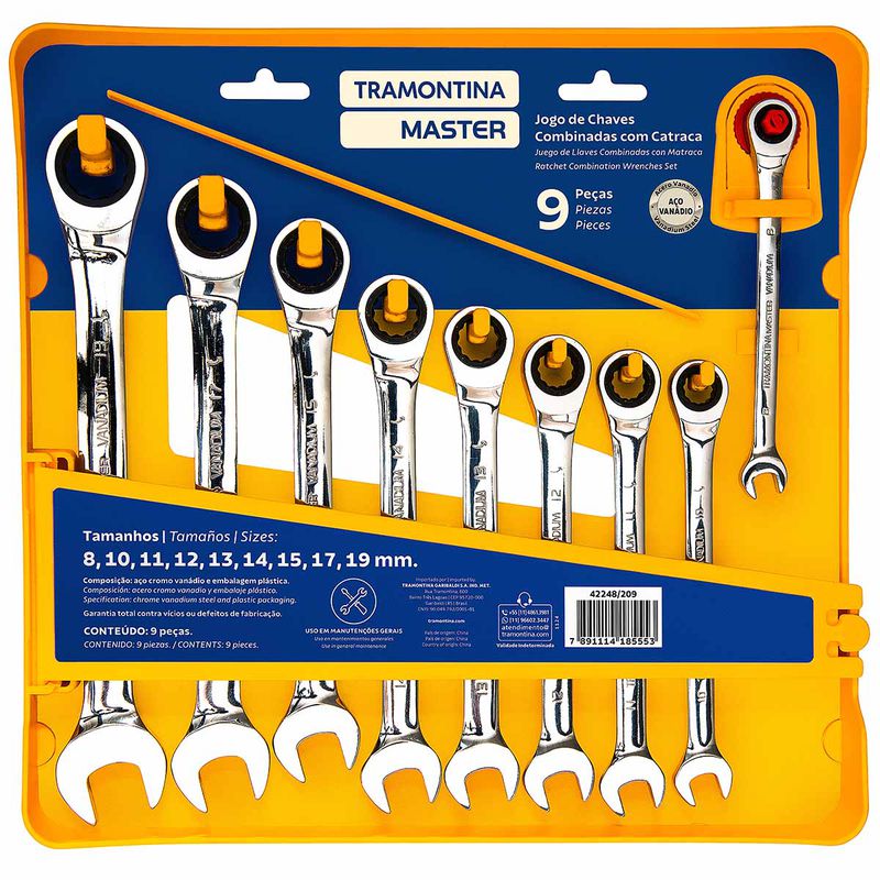 Jogo de Chaves Combinadas Com Catraca 9 Peças (42248/209) - Tramontina
