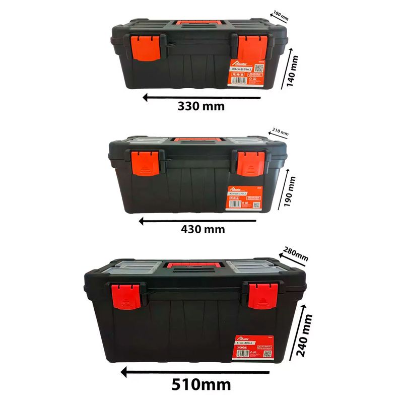 Kit 3 Caixa Plástica Maleta de Ferramentas 13'' 17'' 20'' - Onsite