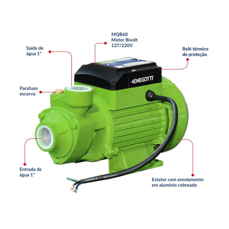 Motobomba Periférica Bivolt MQB 60 - 1/2CV (40861298) - Menegotti