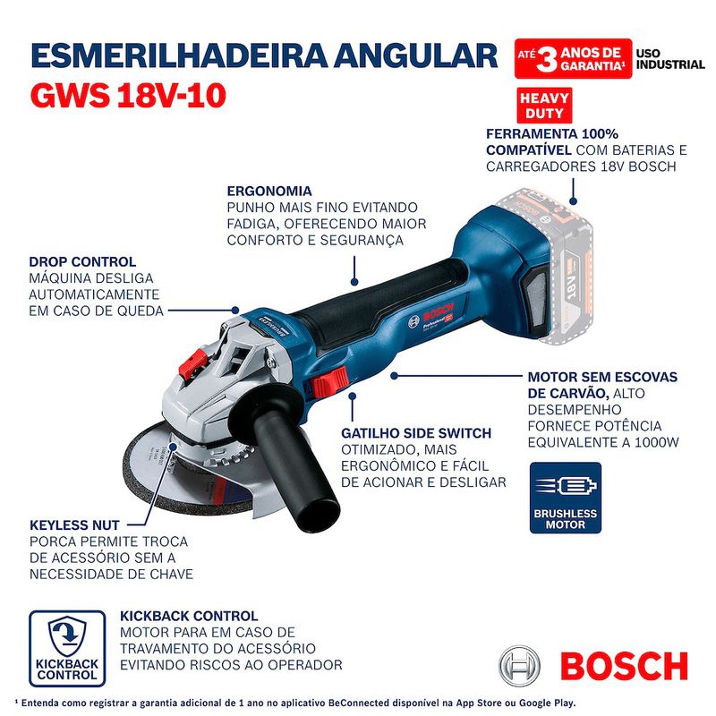  Esmerilhadeira Angular a Bateria 5'' - 18V (GWS 18V-10) - Bosch