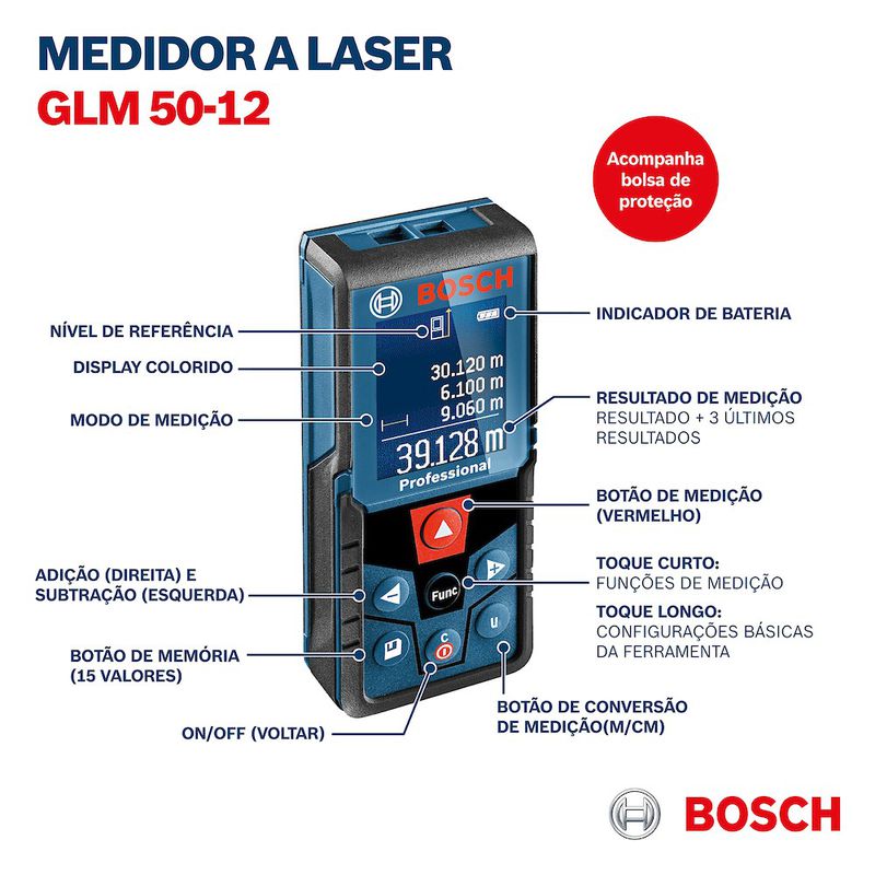 Trena Laser GLM 50-12 Alcance 50m - Bosch 