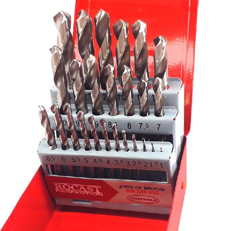 Jogo de Brocas Helicoidais Com Haste Cilíndrica em HSS Com 25 Peças (5,0161) - Rocast